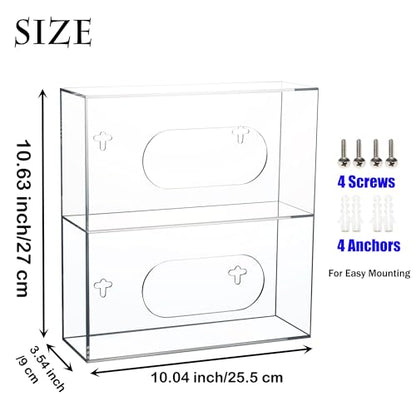 Double Glove Box Holder Wall Mount, Side-Load Acrylic Glove Dispenser - Clear Medical Storage Organizer for Lab, Hospital, Kitchen,- 10 x 3.54 x 10.6 IN - Quick Access & Easy Refill - size: Double
