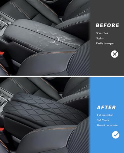 INTGET Center Console Cover for Mazda CX5 Accessories 2026/CX50 CX-50 2023 2024 2025 2026 Car Interior Leather Armrest Arm Rest Lid Cushion Pad Protector (2023+, Black Stitches with Pattern) - size: Black Stitches with Pattern
