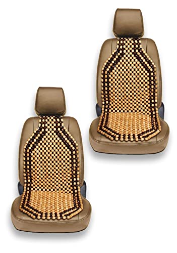 Wood Beaded Comfort Seat Cushion Seat Cover – 2 Pcs. Wooden Beaded Car Seat Cover – Natural Wood Double Strung Beads – Massage Comfort Cover Car Seat – Universal SUV Auto - color: 2 Pack Beige/ Black