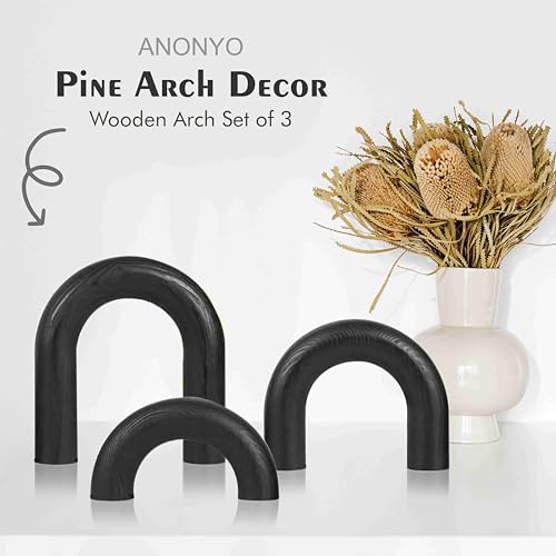 3Pcs Wooden Arches Decorative Object for Coffee Table Boho Shelf Decor Arch Design for japandi Home Aesthetic Shelf Neutral Home Accents (Black Stain)