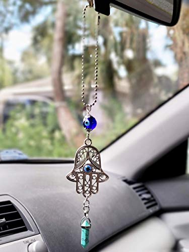 LUCKBOOSTIUM Hand Protection Amulet Evil Eye Car Rearview Mirror Hanging Ornament Charms Accessories Good Luck Charms - (2"x11" Green Turquoise) - color: Green Turquoise