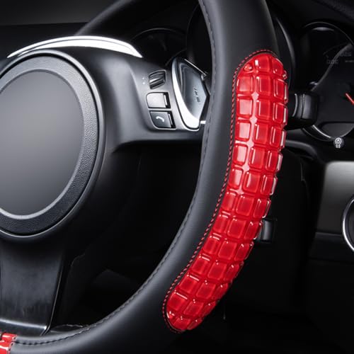 Flying Banner car Steering Wheel Cover Gel Massage Velvet Cool Warm Universal Size 15 inches SUV Truck Anti Slip Odorless Summer Winter (Black Red, Gel Massage) - color: Black Red