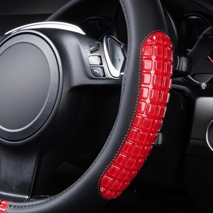 Flying Banner car Steering Wheel Cover Gel Massage Velvet Cool Warm Universal Size 15 inches SUV Truck Anti Slip Odorless Summer Winter (Black Red, Gel Massage) - color: Black Red