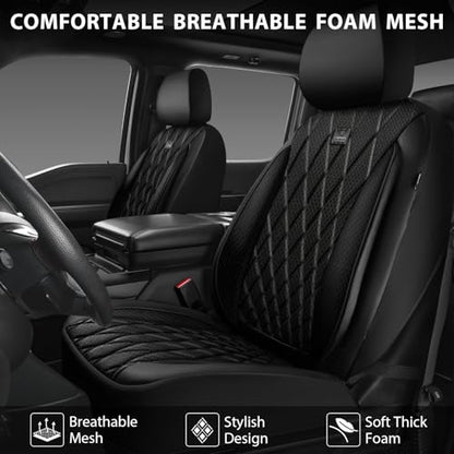 CAR PASS Thick Foam 3D Mesh Leather Car Seat Covers Full Set, Luxury Breathable Premuim Faux Leather Automotive Seat Covers, Airbag Compatible Universal Fit for Most Sedan Van Truck SUV, Pure Black
