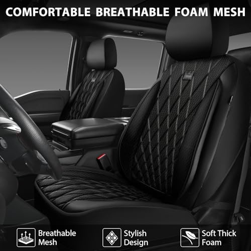CAR PASS Thick Foam 3D Mesh Leather Car Seat Covers Full Set, Luxury Breathable Premuim Faux Leather Automotive Seat Covers, Airbag Compatible Universal Fit for Most Sedan Van Truck SUV, Pure Black - color: Black Foam Mesh, size: Full Set