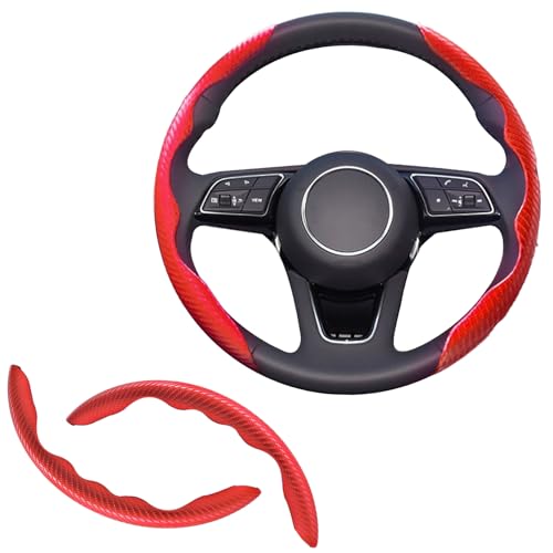 2pcs Universal Fit Carbon Fiber Steering Wheel Cover, Anti-Skid Steering Wheel Cover/Segmented Steering Wheel Protector/Car Interior Accessories (red) - color: red