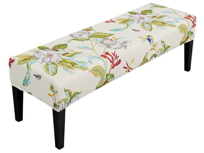 SPRINGRICO Stretch Dining Bench Cover, Removable Bench Slipcover Washable Bench Seat Protector Rectangle Bench Cover for Dining Room, Living Room, Bedroom, Kitchen (Green Garden) - color: Green Garden