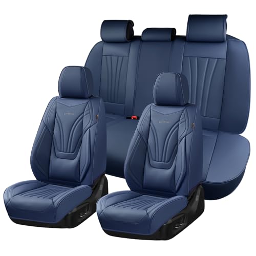 Coverado Car Seat Covers Full Set, 5 Piece Car Seat Protector with Lumbar Support & Removable Headrest, Breathable Leather Front Rear Seat Cushion Universal Fit for Truck Automotive Blue - color: Lumbar-Blue, size: Full Set