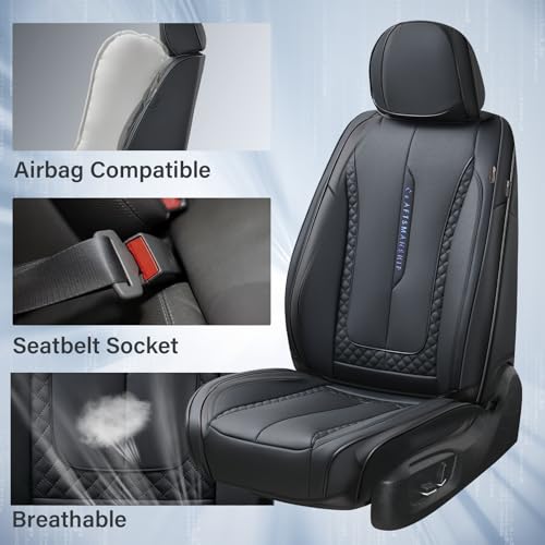 Coverado Car Seat Cover Full Set, Black Seat Covers Front Seats Back Seat Covers, Nappa Leather Waterproof, Car Seat Cushion, Car Seat Protector Universal Fit Most Cars - color: Z-Black, size: FullSet