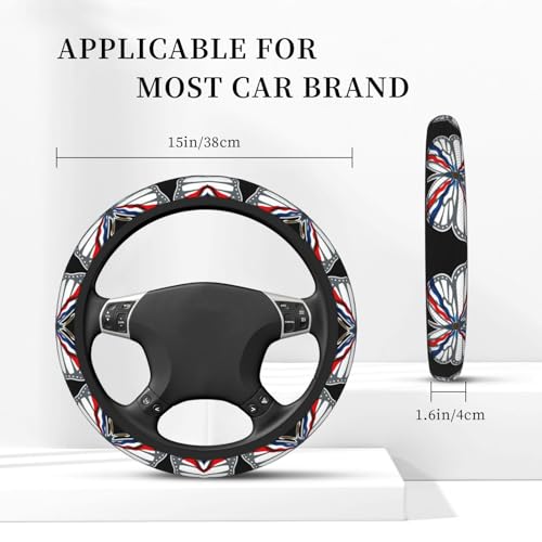 Butterfly Assyrian Flag Breathable Neoprene Steering Wheel Cover - Anti-Slip Floral Design Universal Fit for Cars/Trucks/Suvs (14.5"-15" Inch) - color: Butterfly Assyrian Flag
