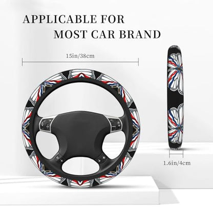 Butterfly Assyrian Flag Breathable Neoprene Steering Wheel Cover - Anti-Slip Floral Design Universal Fit for Cars/Trucks/Suvs (14.5"-15" Inch) - color: Butterfly Assyrian Flag