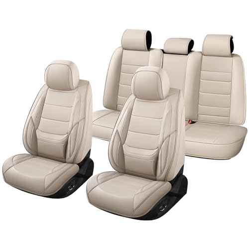 Car Seat Covers Full Set Custom Fit for Pontiac G6 2004-2010, Premium Faux Leather with Lumbar Support, Breathable, Anti-Slip & Soft Touch(Beige,Fullset) - color: Style1-Beige, size: Fit for G6 full set
