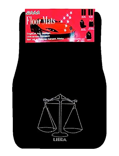 Universal Fit Car Truck Front/Rear 4-Piece Full Set Crystal Bling Rhinestone Design Studded Black Carpet Floor Mats - Pack of 4 (Libra-Black) - color: Libra-Black