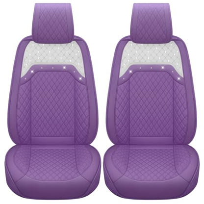 Front Sparkle Seat Covers for Women Waterproof Leather Crystal Diamond Universal Fit for Subaru Kia Forte Optima Nissan Altima Frontier Sentra (2PCS Front, Purple) - color: 2 Pcs Front/Purple-Sparkly