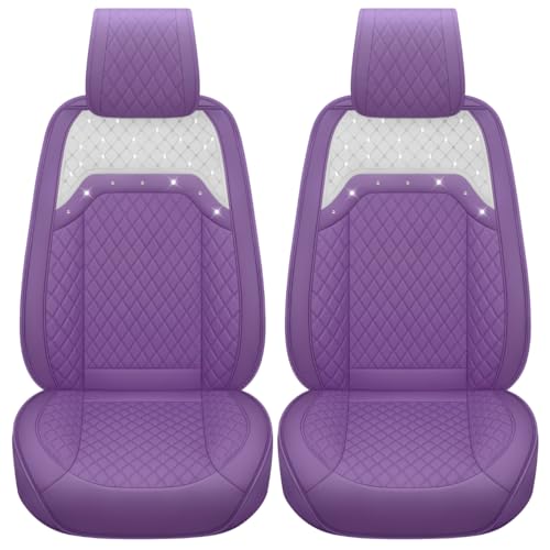 Front Sparkle Seat Covers for Women Waterproof Leather Crystal Diamond Universal Fit for Subaru Kia Forte Optima Nissan Altima Frontier Sentra (2PCS Front, Purple) - color: 2 Pcs Front/Purple-Sparkly
