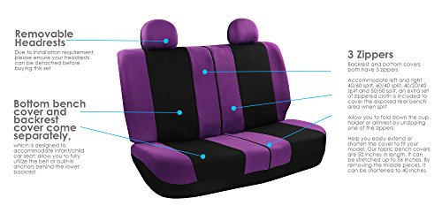 FH Group Flat Cloth Seat Covers Front Seat and Solid Rear Bench Full Set with Gift - Universal Fit for Cars, Trucks & SUVs (Purple) - color: Purple