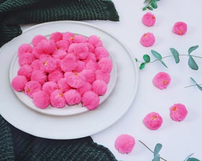 Tupalizy 50PCS Fluffy Pom Poms Charms Soft Fuzzy Faux Fur Puff Ball Pendant for Keychains Bracelets Earrings Jewelry Making Tassels Bags DIY Crafts Party Favors Gifts Accessories - color: Fuchsia