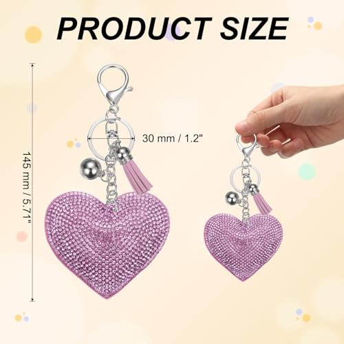 PATIKIL Rhinestone Keychains for Women, Cute Bling Heart Shape Purse Charm for Bag Handbags Car Keys - color: White-violet