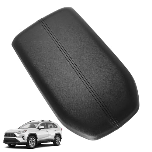 Leather Center Console Armrest Cover Black Storage Lid Protector Compatible with 2019-2023 Toyota Rav4 Replaces 58920-42010-C0