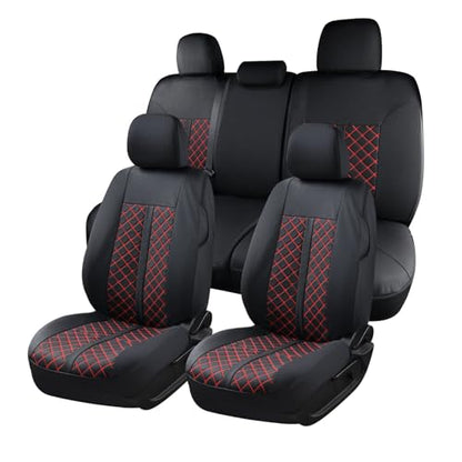 Truckiipa Tacoma Leather Car Seat Covers Full Set Truck Seat Covers Cushion Fit for 2016-2023 Toyota Tacoma Double Crew Cab, Full Set, Black&Red - color: Full Set/Black&Red, size: Tacoma 2016-2023