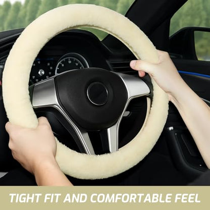 AEGIS Cover Luxury Australian Sheepskin Steering Wheel Cover - Real Plush AUS Genuine Wool | All-Season Non-Slip for Cars (Fits 14.5-15.5" Wheels) | Premium Auto Upgrade (Cream) - color: Cream
