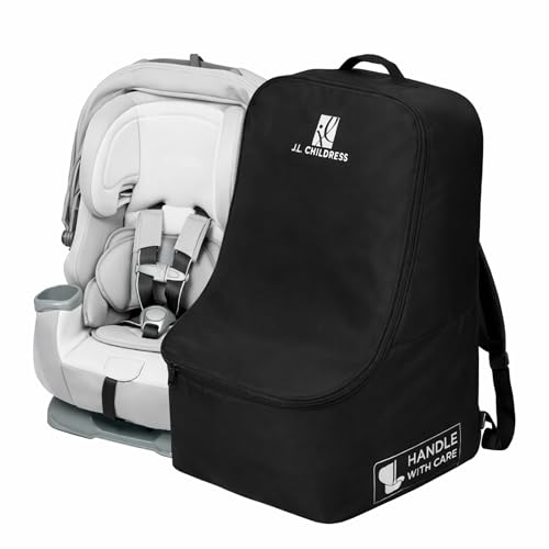 J.L. Childress Padded Backpack Car Seat Bag - Car Seat Travel Bag for Airplane, Fits Most Baby & Infant Carriers & Bootsters, Accessories for Gate or Baggage Check, AirTag Compatible - Deluxe, Black - color: Black, size: Deluxe