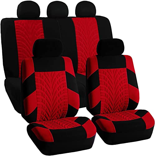 FH Group Full Set Travel Master Car Seat Covers, Airbag and Split Rear Car Seat Cover Universal Fit Interior Accessories for Cars Trucks SUV, Automotive Seat Covers, Red - color: Red, style: Full Set