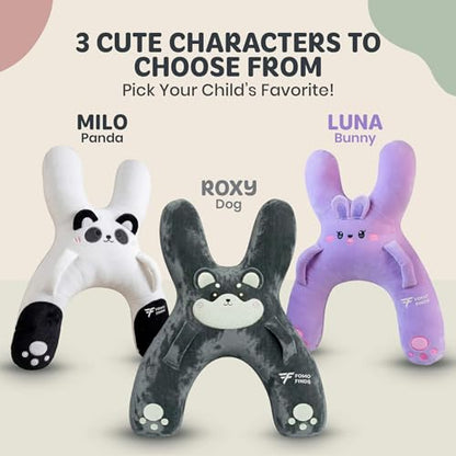 Kids Car Sleeping Pillow - X-Shaped Plush Animal for Neck & Back Support - Hands & Seat Belt Slot - Machine Washable & Compressible - Perfect for Car, Plane, Train, Boat & More - Grey