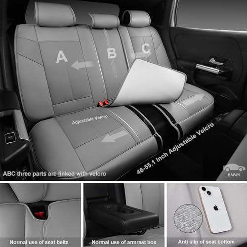 CAR PASS Nappa Leather Seat Covers, Breathable Waterproof Car Seat Covers Full Set, Luxury Leather Front and Back Seats Full Coverage, Universal Fit SUV Pick-up Truck Sedan Automotive(Gray) - color: Gray, size: Full Set Full Coverage