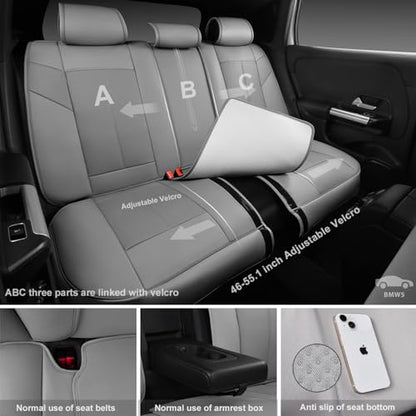 CAR PASS Nappa Leather Seat Covers, Breathable Waterproof Car Seat Covers Full Set, Luxury Leather Front and Back Seats Full Coverage, Universal Fit SUV Pick-up Truck Sedan Automotive(Gray) - color: Gray, size: Full Set Full Coverage