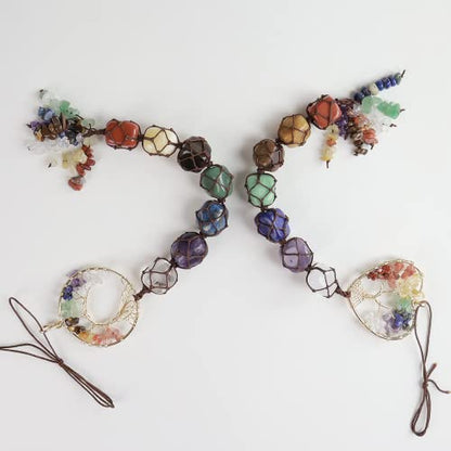 2 Pieces of 7 Chakras Healing Crystals and Tree of Life Wall Hanger Tumbled Gemstones Meditation Hanging Ornament Christmas Tree Memorial Hanging Pendant (Style 4) - color: A-style 22