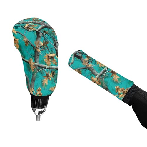 Camo Forest Hunting Tree Gear Shift Knob Cover Handbrake Cover 2 Pieces Non-Slip Soft Breathable Auto Interior Accessiores for Women Men - color: Camo Forest Hunting Tree