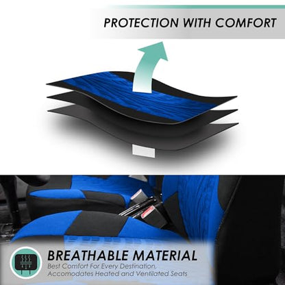FH Group Travel Master Car Seat Covers Full Set with Carpet Floor Mats – Universal Fit for Cars Trucks and SUVs (Blue/Black)