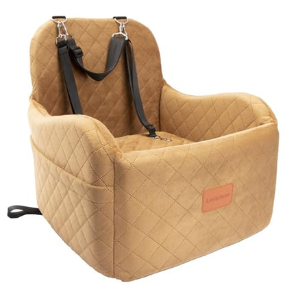 Lealchum Dog Booster Car Seat for Small/Medium Dogs,Ultra Soft Fabric Filling Memory Foam,Fully Detachable and Washable,Anti-Slip Base,3 Straps Easy to Install(Coffee,Medium) - color: Coffee