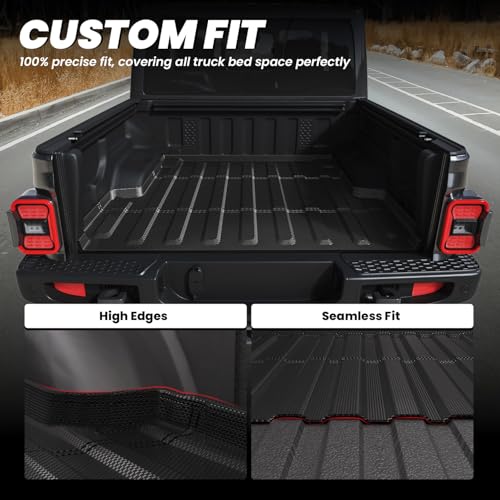 LASFIT 5FT Bed Mat for Jeep Gladiator JT 2026 2025 2024 2023 2022 2021 2020 (60 inches), All Weather TPE Custom Fit Truck Bed Mat Truck Bed Liner, Black - style: Gladiator 2020-2026 Bed Mat