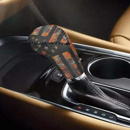 American Flag 2 Pcs Car Handbrake Cover and Gear Shift Protection Sets for Women Men Orange Camo Hunting Soft Stretchy Car Handbrake Protection and Gear Shift Knob Cover, Universal Fit - color: American Flag Orange Camo Hunting