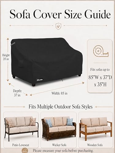ANartcle 3-Seater Patio Sofa Cover,85W x 37D x 35H Inches Outdoor Couch Cover,100% Waterproof Heavy Duty Patio Sofa Covers,Patio Furniture Covers,Black - color: Sofa-Black, size: 85"W x 37"D x 35"H