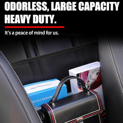 Car Net Pocket Handbag Holder, Mesh Vehicle Storage Organizer Between Front Seats, Large Capacity Auto Purse Holder for Backseat Pet Kid Barrier, Universal for SUV, Truck, RV (Black)