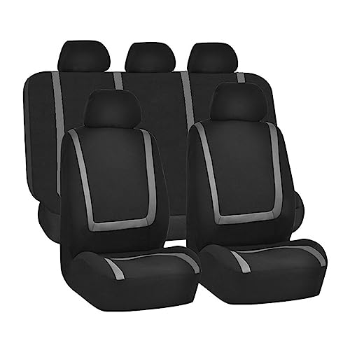 BELOMI Car Seat Covers Full Set, Breathable Premium Cloth Automotive Seat Cover, Universal Front and Rear Seat Covers, Easy to Install Car Accessories for Most Cars Trucks SUV (Gray) - color: Black/Gray, size: 9PCS