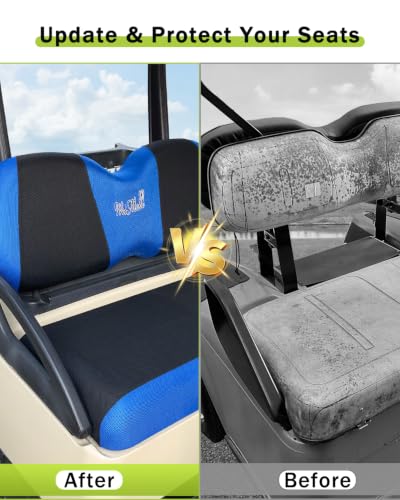 Golf Cart Seat Covers Front & Rear Set for Club Car Precedent | Also Fits Club Car Tempo & Yamaha G29 | Breathable Mesh | Cool & Sweat-Proof | Machine Washable | Easy to Install, Black&Blue - color: Black & Blue, size: Rear + Front Seat Precedent TEMPO YA