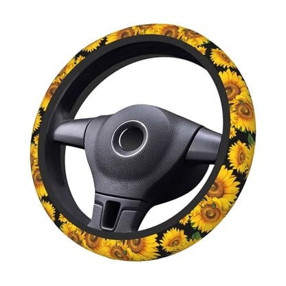 Sunflower Neoprene Steering Wheel Cover for Men Women Anti-Slip Elastic Steering Wheel Protective Cover 15in Universal Car Accessories Fit Cars, SUVs, Auto - color: Sunflower