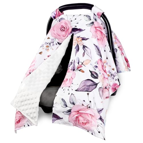 Baby Car Seat Cover, Breathable Infant Carseat Cover for Summer Peekaboo Opening Car Seat Canopy Cover, Nursing Cover for Baby Boys Girls (Pink Floral) - color: Pink