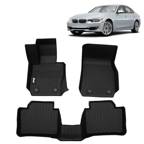 FREEMOTOR802 Compatible With 2012-2018 BMW 3-Series Sedan F30 AWD Floor Mats, Black 3D Molded Carpets Liner 1st 2nd Row Front Rear Protection Pad 3PC TPE Thermo Plastic Elastomer All Weather Protector - size: For BMW 3-Series F30 Sedan AWD 2012-2018