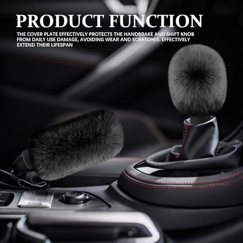 2PCS Plush Car Gear Shift Knob Cover & Handbrake Cover, Shift Knob Protector, Soft Fluffy Gear Handbrake Protective Sleeves, Shifter Lever Brake Handle Warm Plush Set for Cars (Black) - color: Black