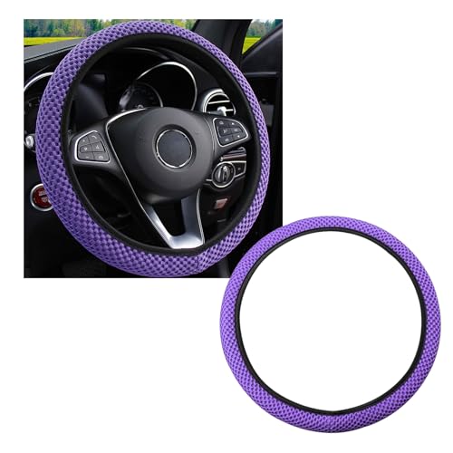 Kewucn Car Elastic Stretch Steering Wheel Cover, Soft Microfiber Breathable Ice Silk, Universal 15 Inch Anti-Slip Auto Steering Wheel Protector, Fit Car, SUV, Van, Sedan, Truck (Purple) - size: Purple
