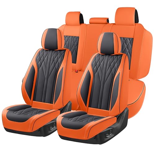 Car Seat Covers Full Set Cover Car Seat Cushion Waterproof Luxury Auto Seat Covers Seat Cover Car Seat Protector Fit for Most Cars (Orange - Black)
