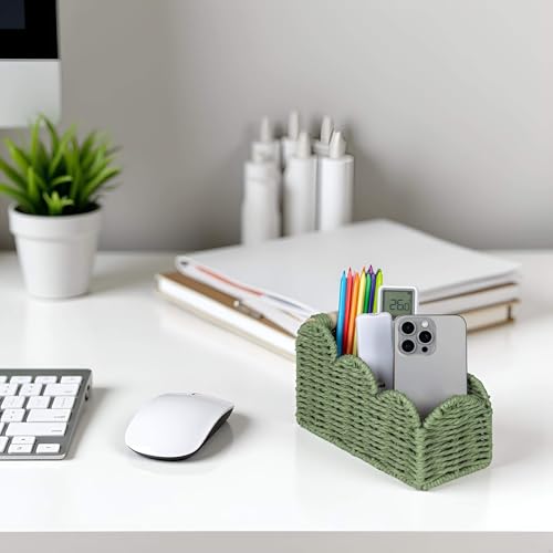 CubesLand Scalloped TV Remote Control Holder Bedside Candy Organizer, Office Desk Storage Organizer Accessories, Pen Pencil Cup, Makeup Brush Holder, Fits Farmhouse Rustic Decor, Earth Friendly, Green - color: Green