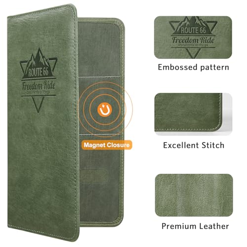 CoBak Car Registration and Insurance Holder - Vehicle Glove Box Car Organizer,Auto Truck Comparment Accessories Case with Magnetic Closure for Driver License,Cards - color: L-Route Peak Green