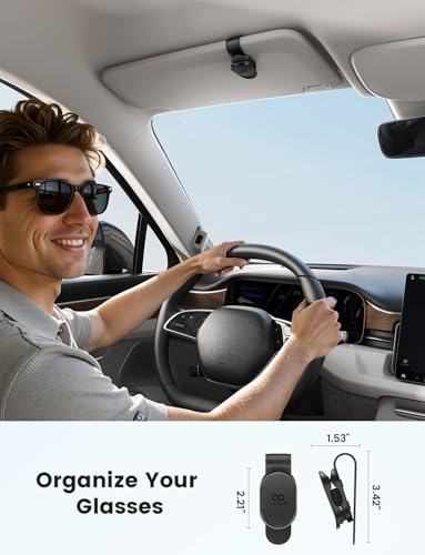 Lamicall Sunglass Holder for Car Visor - [1s One-Hand Access] [Never Fall Secure] Car Sunglass Holder, Anti-Scratch Glasses Visor Clip for All Cars, Non-Slip Car Accessories for Men & Women