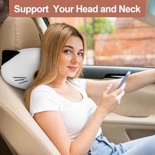 Cat Car Headrest Pillow Cartoon Car Seat Pillow Cat Neck Support Plush Cushion for Driving Seat (2 pcs) - color: Black/White/Orange